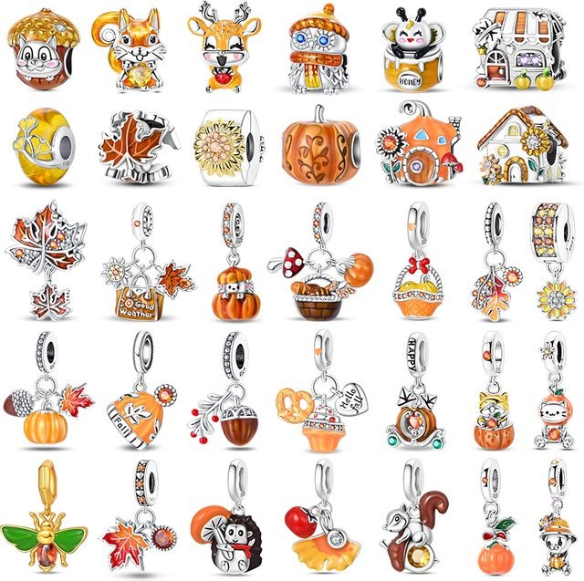 Charms Bead 925 Silber, Maple Leaf, Kürbis, Biene, Unisex - Bild 1