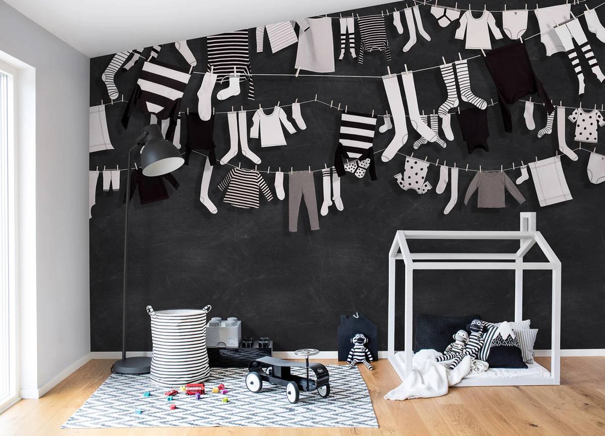 Rebel Walls Mural Laundry Day Wandtattoo in Schwarz für moderne Kinderzimmer - Bild 1