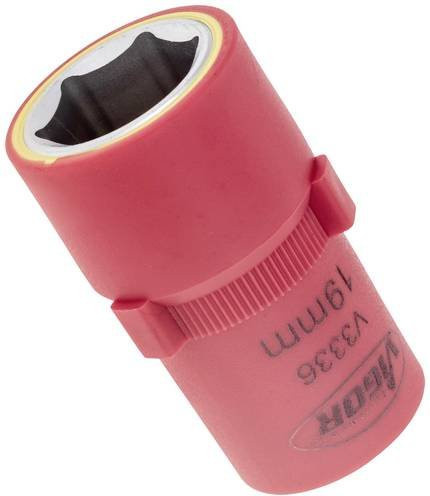 Vigor VDE-Steckschlüsseleinsatz V3336 mit 19 mm Außensechskant und 1/2 Zoll Innenvierkant in Rot - Bild 1