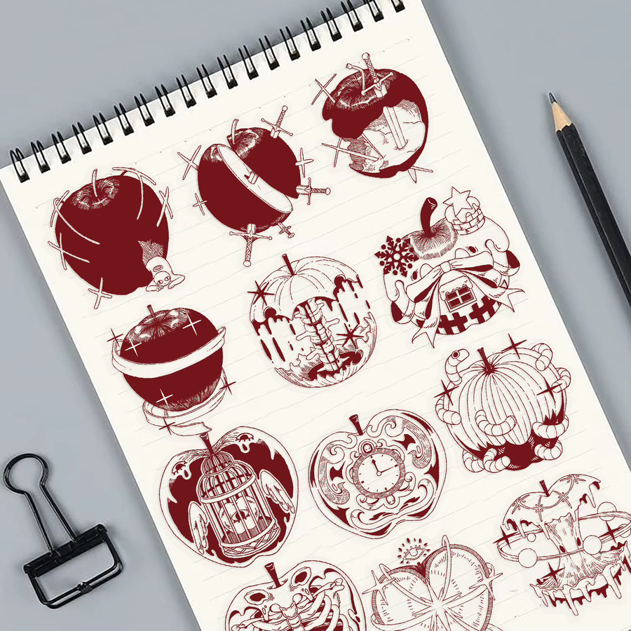 50 oder 100 Stück Retro Wasserdichte Transparente PET Cartoon Red Apple Sticker für Notebook und Briefpapier in Rot - Bild 3