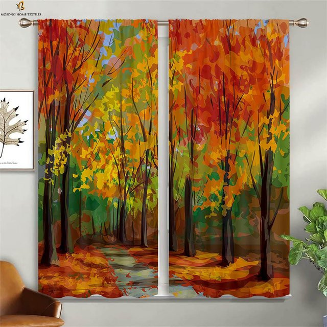 Misty Deep Forest Green Woods 3D-bedruckte Vorhänge im 2er-Set, halbtransparent, Farbe: Grün/Mehrfarbig, B: 50 cm, H: 130 cm - Bild 1