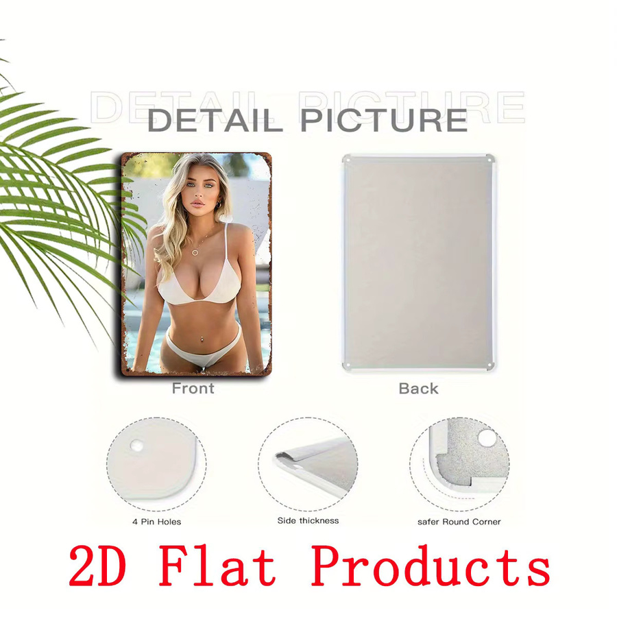 CIFBUY Vintage-Metallblechschild Bikini-Mädchen im Strandstil zur Wanddekoration für Garage, Bar oder Männerhöhle, B/H: 30,0 x 20,0 cm - Bild 4