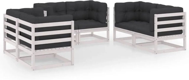 vidaXL 6-teiliges Garten-Lounge-Set aus massivem Kiefernholz in L-Form mit Kissen in Weiß und Anthrazit - Bild 1