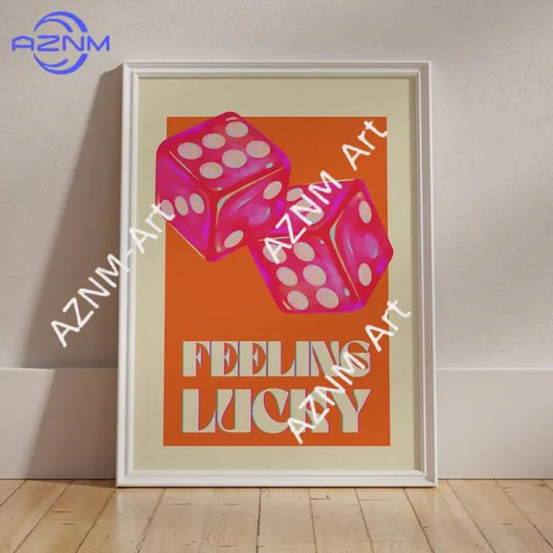 KAYOU Wandkunst Pink Orange Feeling Lucky Quotes Leinwandgemälde im minimalistischen Y2K Design - Bild 1