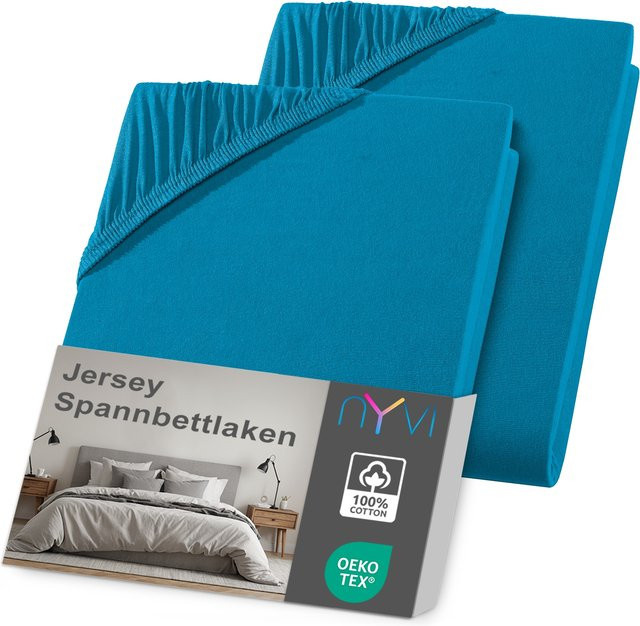 NYVI DreamScience Jersey Spannbettlaken 2er Pack, Petrol, Bügelfrei, für Matratzen bis 22 cm Höhe, B/T: 140 x 200 cm oder 160 x 200 cm - Bild 1