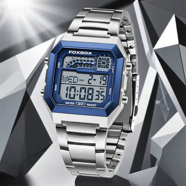 FOXBOX Digitaluhr, Edelstahl, Eckig, Quarz, Herren - Bild 1