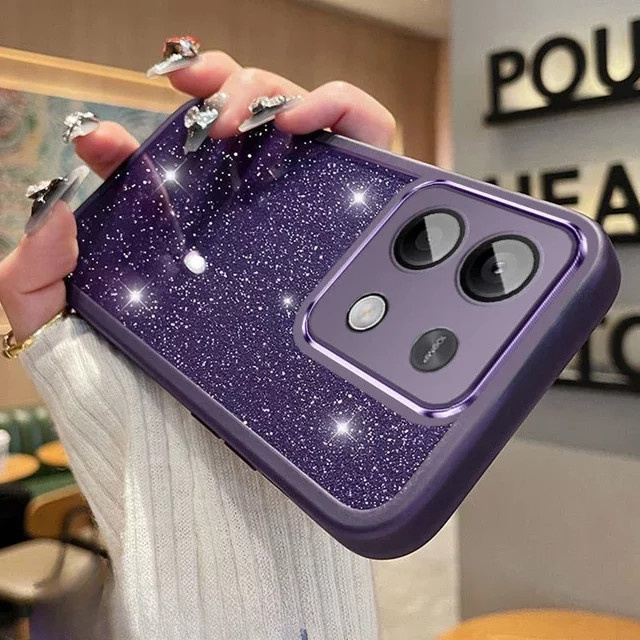 Glitzernde Silikon Schutzhülle für Xiaomi 15T und 17T Pro in Transparent, Blau oder Lila mit Kameraschutzfolie - Bild 1