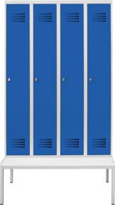 STIER Garderobenspind Premium mit Sitzbankuntergestell, 4 Abteile mit Drehriegel, lichtgrau/enzianblau - Bild 1