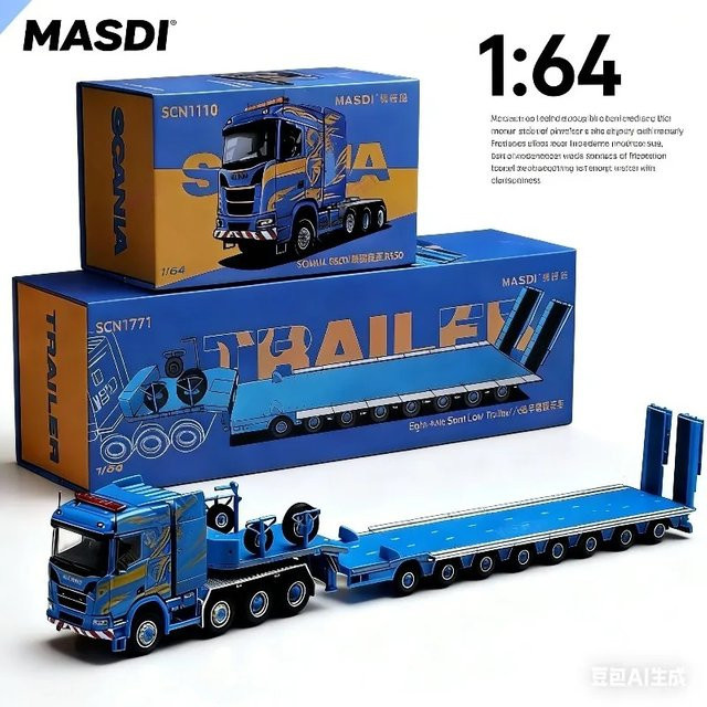 MASDI Scania R650 Anhänger-Set, Modellauto, 1:64, Metall, Blau - Bild 1