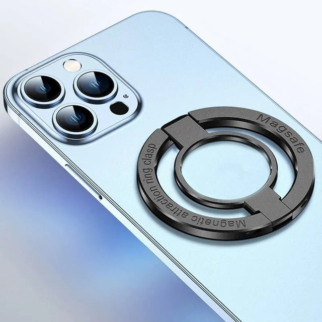 Ultradünner magnetischer Handy-Ringhalter in Silber als faltbarer Desktop-Ständer und Magnetgriff kompatibel mit MagSafe für iPhone 16, 15, 14, 13, 12 - Bild 1