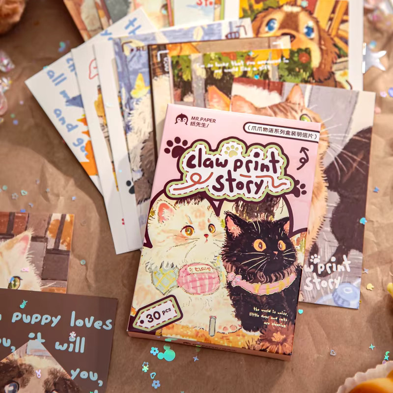 30 Blatt Kawaii Ins Postkarten mit süßen Haustier-Motiven als DIY Scrapbook-Material in Multicolour - Bild 1