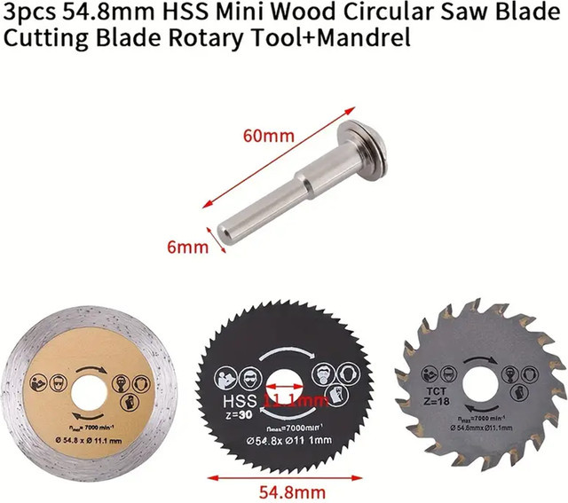 3er Set NEWONE HSS Kreissägeblätter zum Schneiden von Holz, Außendurchmesser: 54,8 mm - Bild 1