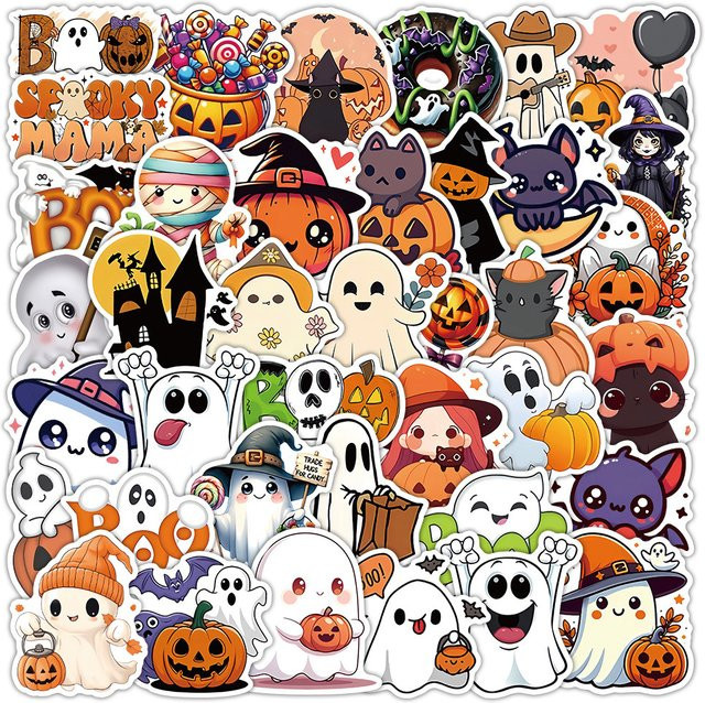 50-teiliges Set klassische Halloween-Aufkleber von RecordingYourLife Store in Multicolour für Notizbücher, Handyhüllen und Tagebücher - Bild 1