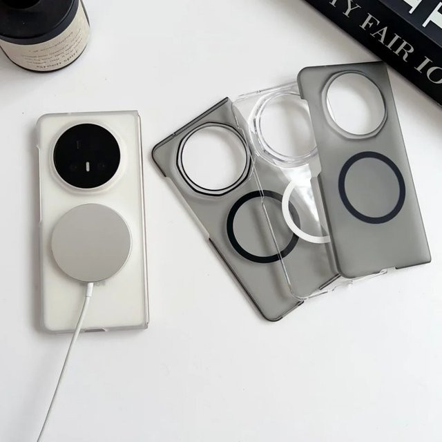 Transparente Magnetische Adsorptionsring Handyhülle für Honor Magic V6 V5 V3 mit Rundum-Kameraschutz und Rückseitenabdeckung in Weiß - Bild 1