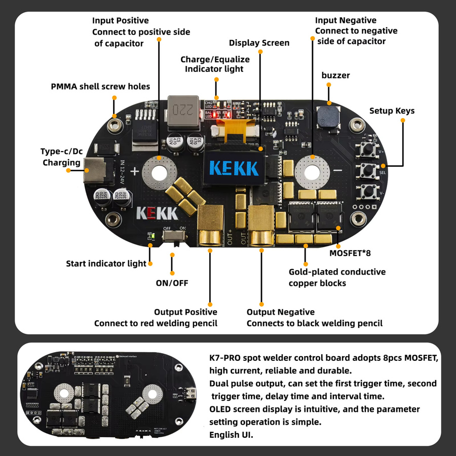 Kekk Kondensator-Punktschweißmaschine Kit mit Steuerplatine und Controller-Modul in Weiß für DIY Lithium-Batterien - Bild 4