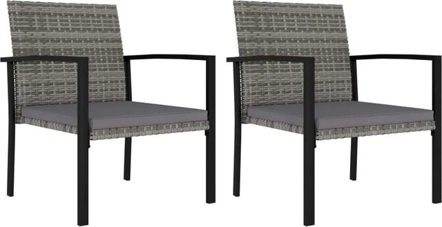 Furnicato Garten Essstuhl Set aus Poly-Rattan in Grau mit Sitzkissen und Armlehnen, B/T/H: 53 x 58,5 x 83 cm - Bild 1
