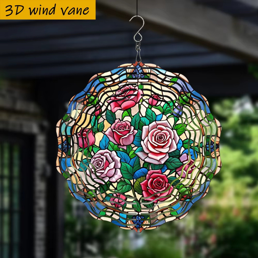 CIFBUY Glasblumen-Windspiel Rote Rose als Gartendekoration mit drehbarem Haken, Höhe: 25,5 cm - Bild 2