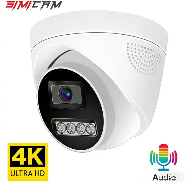 SIMICAM IP-Dome-Kamera 4K 8MP mit Personenerkennung, H.265 Audio, IR-Nachtsicht und POE, Weiß - Bild 1