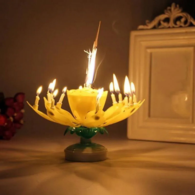 LG-EXPRO Musikalisches Lotus-Blüten-Geburtstagskerzen-Set in Gelb zur Tortendekoration - Bild 2