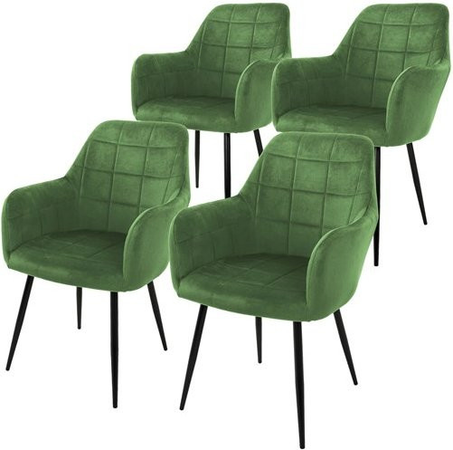 4er Set Esszimmerstühle ML-Design mit Armlehnen und Rückenlehne in Salbei, Microfaser-Samtbezug mit quadratischer Steppung und Metallgestell - Bild 1