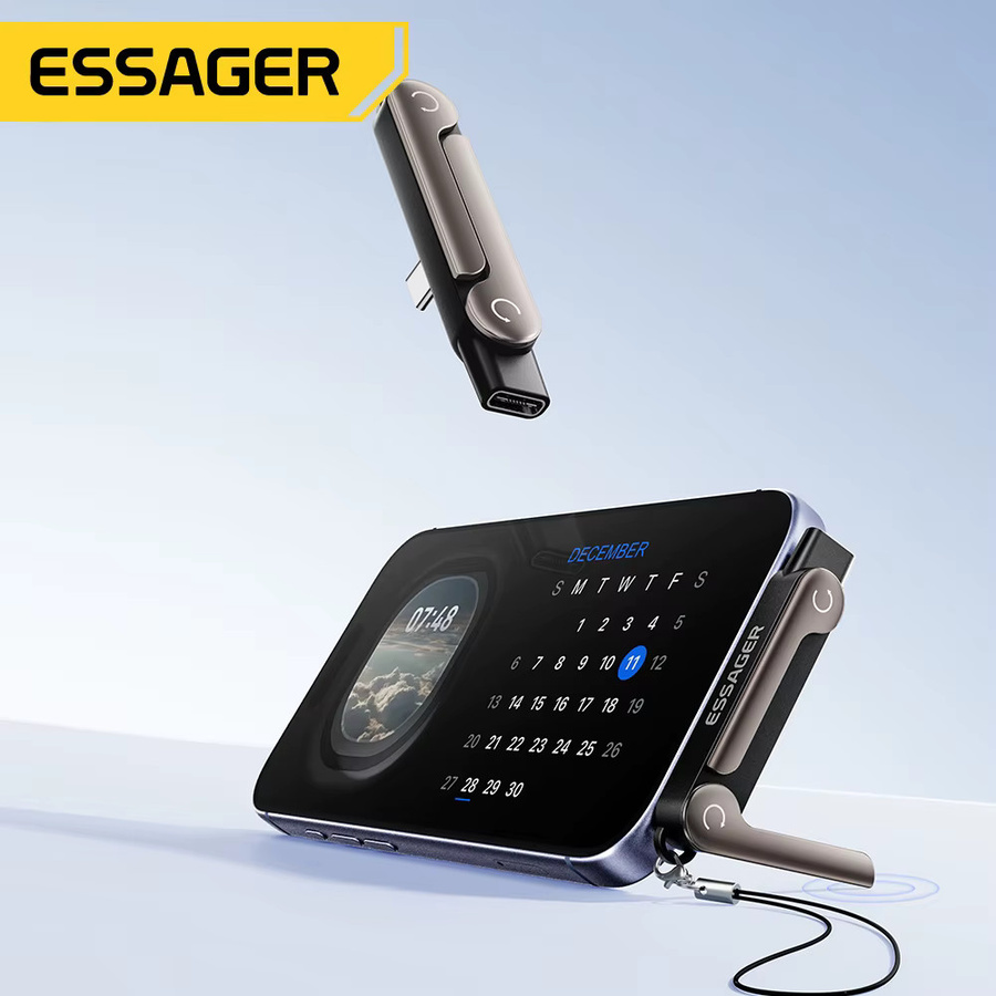 ESSAGER USB-C OTG-Adapter 240W Schnellladung Datenkonverter in Schwarz mit 90 Grad faltbarem Winkel für iPhone, MacBook Pro, Xiaomi und Samsung - Bild 2