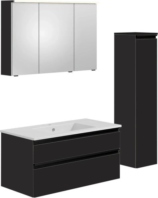 Schöner Wohnen Badmöbel-Set Stockholm 6-teilig in Cosmos Grey mit Mineralguss Waschbecken - Bild 1