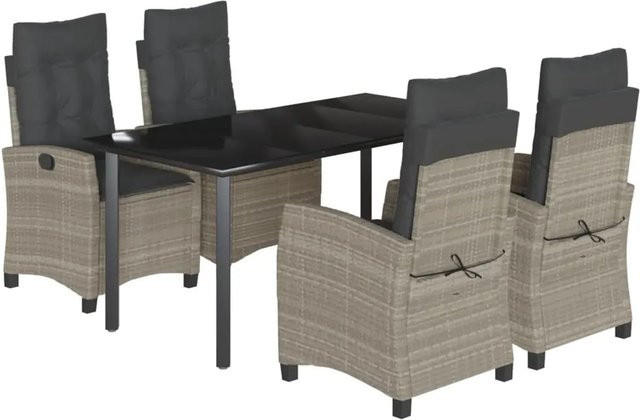 vidaXL 5-teilige Garten-Essgruppe aus Poly Rattan mit Kissen und Glastisch in Anthrazit - Bild 1