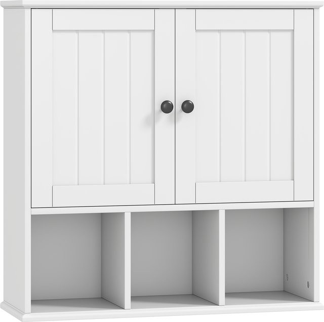HOMCOM Wandhängender Badezimmerschrank in Weiß mit 2 Türen und offenen Fächern, B/H/T: 60 x 60 x 19,5 cm - Bild 1