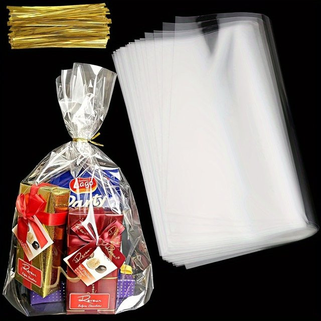 50 Stück transparente Geschenktüten aus Kunststoff mit drehbarem Riemen-Design von DUTRIEUX für Geburtstage und Weihnachtsfeiern - Bild 1