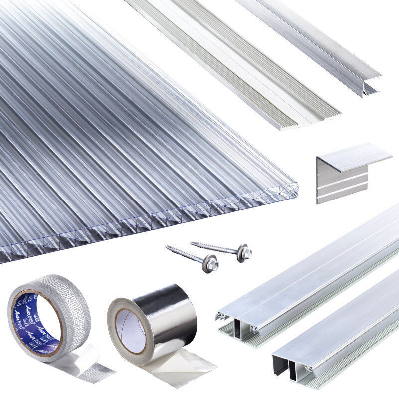 Terrassendach-Set Klassik Top X mit 16 mm Polycarbonat Stegplatten in glasklar transparent und Kombinationsverlegeprofil T&J - Bild 1