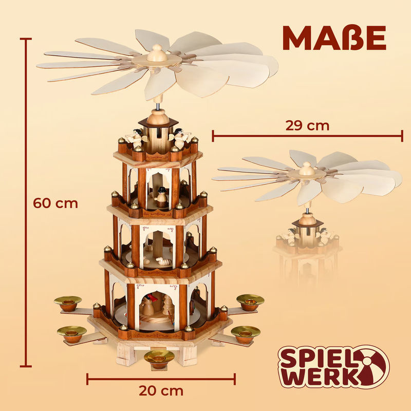 Spielwerk® Kerstpiramide XL in klassischem Holzdesign, Braun, Höhe: 60 cm, Breite: 20 cm, Tiefe: 20 cm - Bild 5