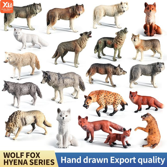 XIALIBAOMOWAN Lernspielzeug-Figuren-Set mit Waldtieren, Wolf, Fuchs, Hyäne, realistische Dschungel-Zoo-Tiermodelle - Bild 1
