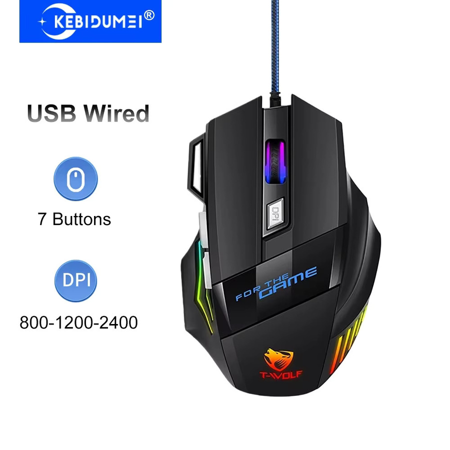 KEBIDUMEI Gaming-Maus mit RGB-Hintergrundbeleuchtung, 7 Tasten, 2400 DPI, ergonomische USB-Maus in Schwarz für PC, Laptop, Windows und Mac OS - Bild 6