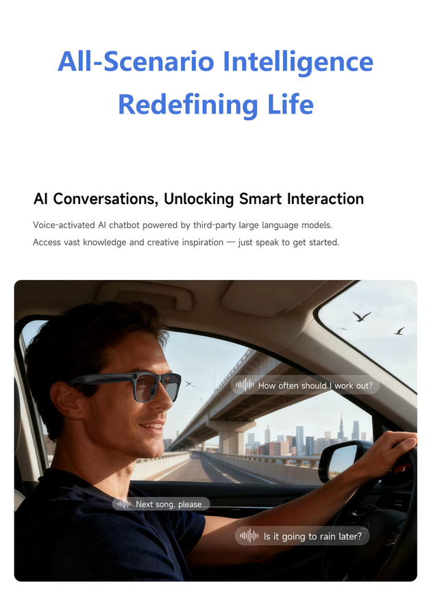 Timethinker KI-Smart-Brille in Schwarz mit Kameraaufnahme, KI-Fotoerkennung, Bluetooth-Anruf, intelligenter Übersetzung und Sprachassistent - Bild 4