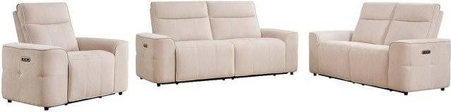 Vente-unique Relaxsofa Scamoco in Beige mit motorisiertem Sitz und Chenillestoff, B/T/H: 210 x 170 x 110 cm - Bild 1