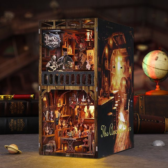 DIY Buch Nook Kit zuuton Holz 3D Puzzle Modellbau Bücherregal Buchstütze mit LED-Licht Multicolor - Bild 1