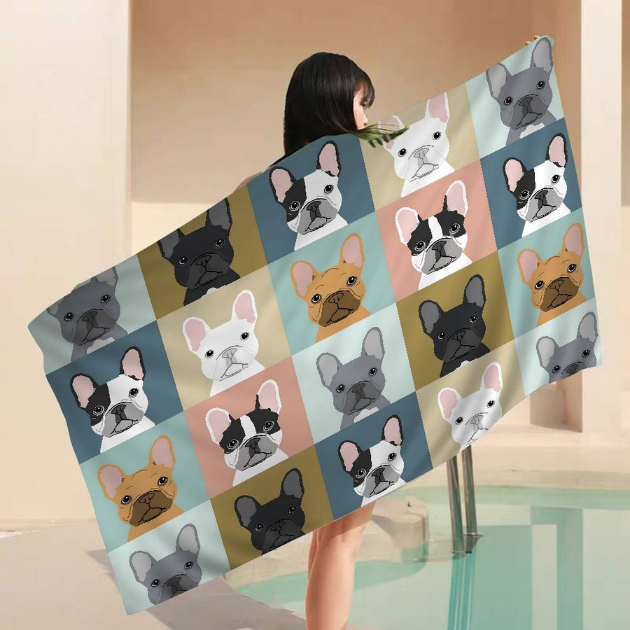JMG Household Supplies Saugfähiges Mikrofaser Strandtuch mit Anime Französische Bulldoggen Print, Multicolour, 30 x 30 cm - Bild 1