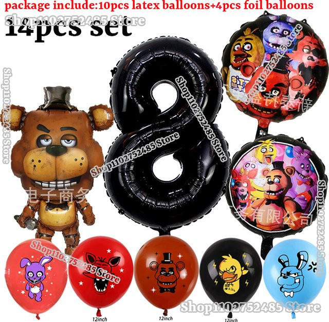 Potdemiel Five Nights at Freddy's Partydeko Set mit Bärenfigur und bunten Ballons für Kindergeburtstage und Babypartys, Mehrfarbig - Bild 1