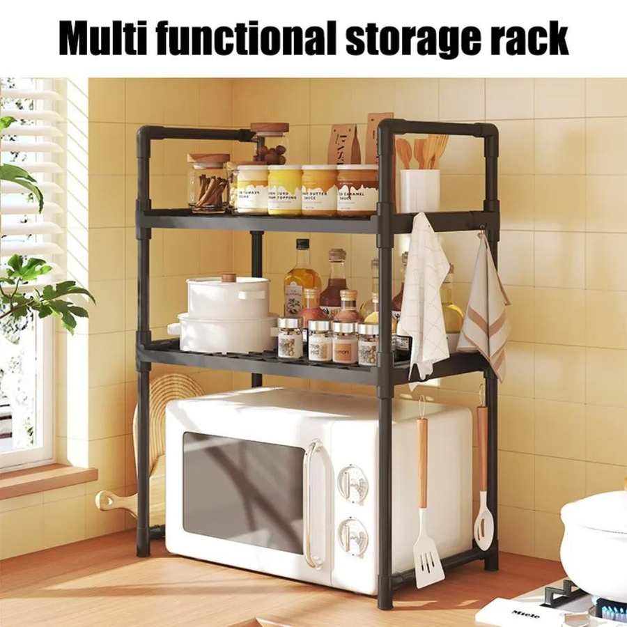 Modernes Mikrowellenregal von Household supplies MH als offenes Küchenregal und Gewürzregal mit verstellbaren Regalböden aus Metall und PP - Bild 3