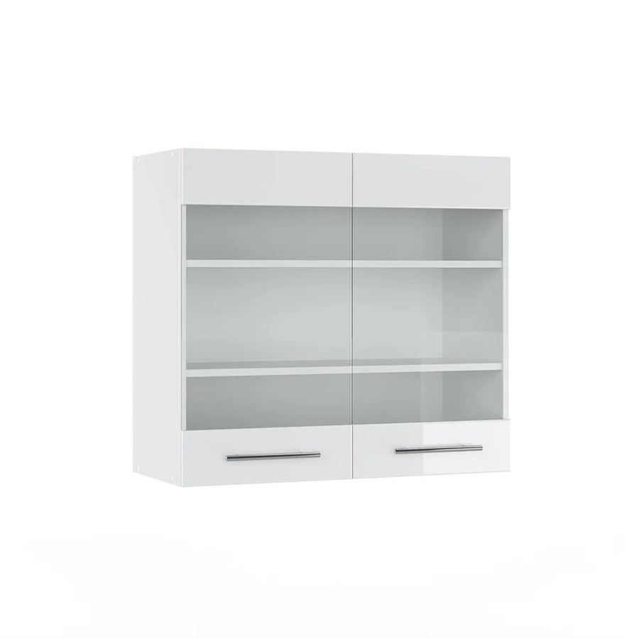 Vicco Küchen-Hängeschrank Fame-Line in Weiß Hochglanz mit Glastüren und Soft-Close-Funktion, Breite: 80 cm - Bild 2