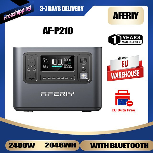 AFERIY Tragbare Powerstation 2400W 2048Wh LiFePO4 Solargenerator mit Reiner Sinuswelle Wechselrichter und USV-Funktion in Grau - Bild 1