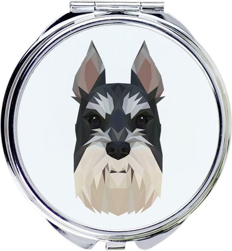 Art-dog Schnauzer Spiegel mit Tierfoto und geometrischer Aufschrift aus Metall in Mehrfarbig - Bild 1