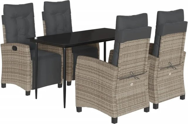 vidaXL 5-teilige Garten-Essgruppe aus Poly Rattan in Grau mit wetterfesten Kissen und Glastisch - Bild 1