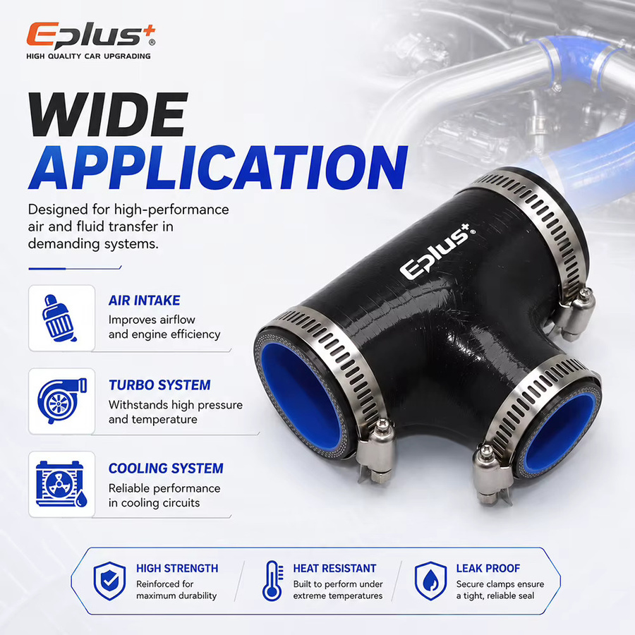 Eplus+ Schwarzer 3-Wege-T-Schlauch aus Silikon, Universeller Lufteinlass-Turboschlauch und verstärkter Ladeluftkühler-Adapter - Bild 4