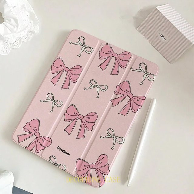 Samsung Galaxy Tab Schutzhülle mit pinkfarbenen Schleifen als Dreifach-Falthülle für Galaxy Tab A8 A9 A11 FE Lite S6 Lite S7 S8 S9 S10 FE - Bild 1