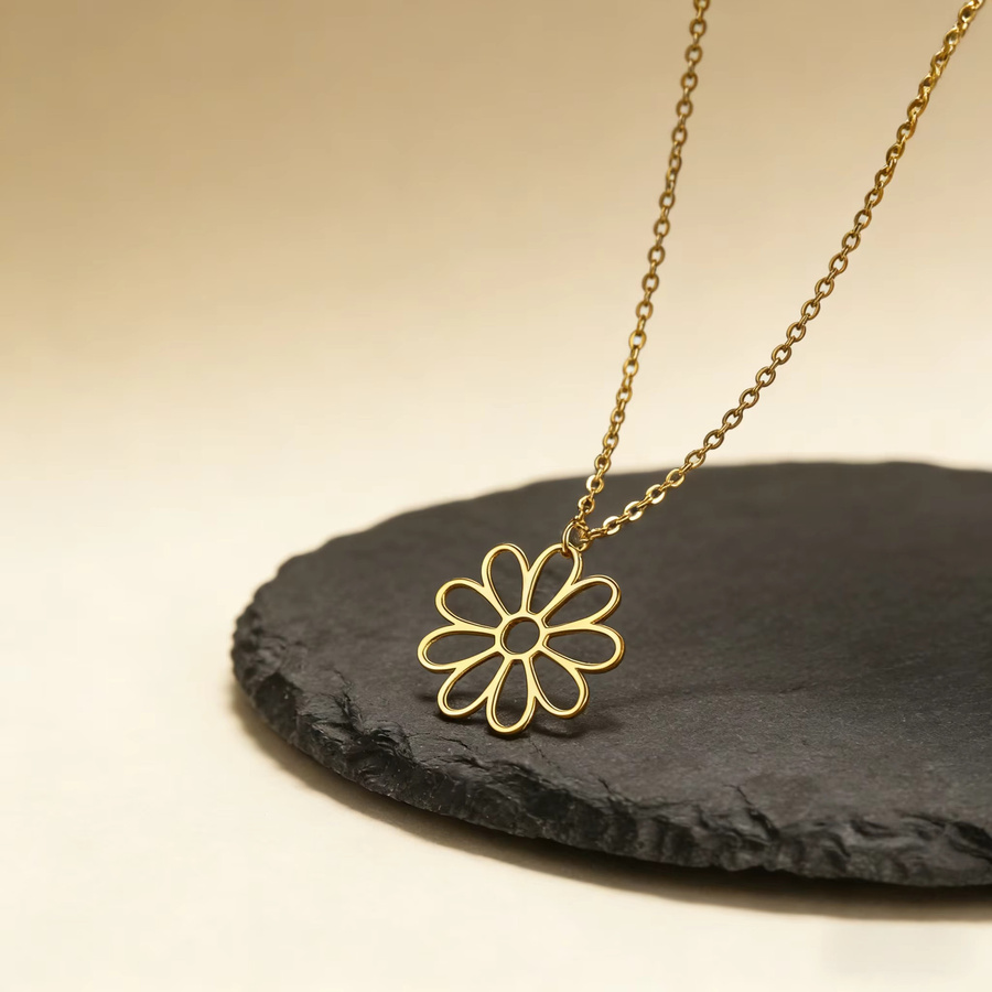 lemegeton Halskette, Gänseblümchen-Blumenanhänger, Edelstahl, Gold, Damen - Bild 2