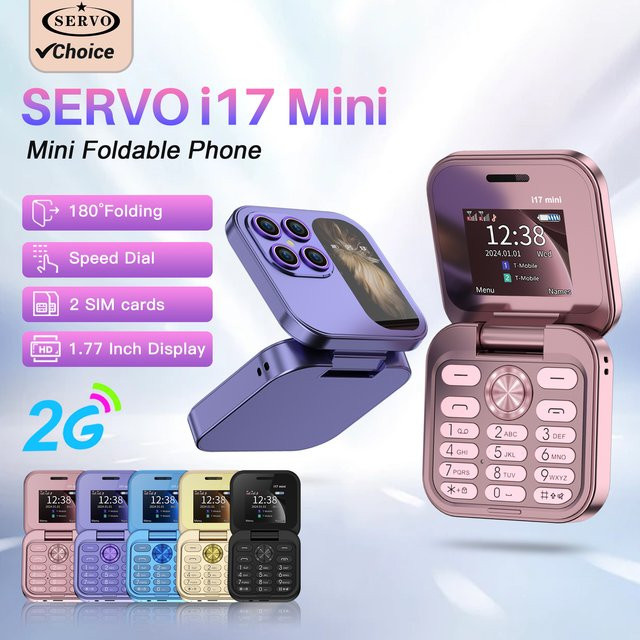 SERVO Mini Klapphandy 2G in Schwarz mit 1,77-Zoll-Display, Dual-SIM, FM-Radio und Taschenlampe - Bild 1