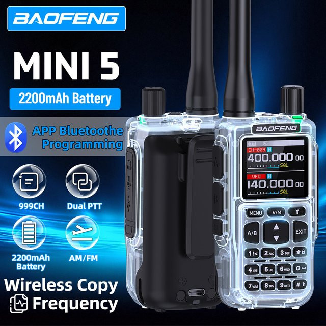 Baofeng Mini 5 Walkie-Talkie Upgrade 5R Bluetooth-Amateurfunkgerät in Grau mit Type-C und Frequenzkopie-Funktion - Bild 1