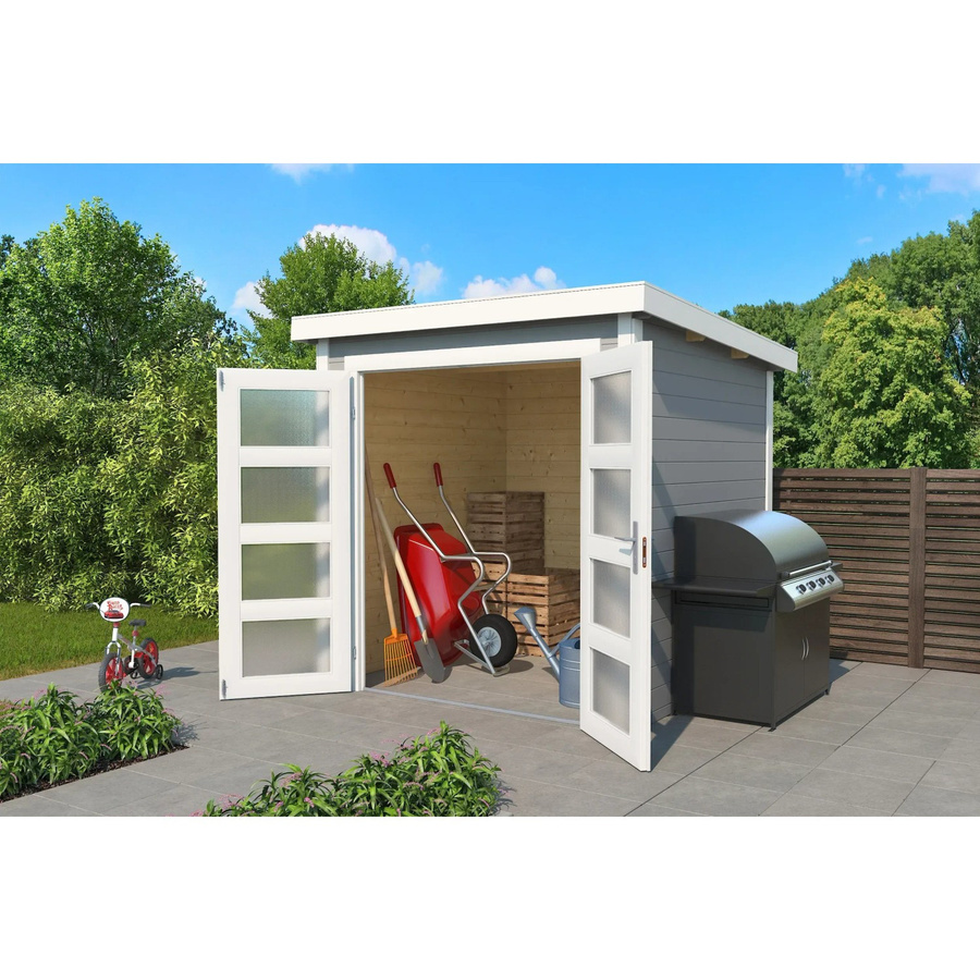 Lasita Gartenhaus Zambezi 2 aus Holz mit Flachdach in Lichtgrau B/H/T: 220 x 210,9 x 274,7 cm - Bild 2