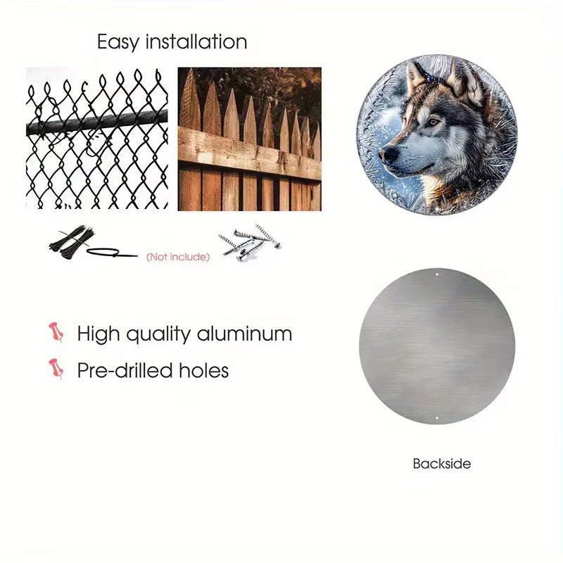 Rundes Aluminium-Wandschild Potdemiel mit Alaskan Malamute Motiv und Schneeflocken-Design, rustikale Dekoration in Multicolour, Durchmesser: 20,32 cm - Bild 2